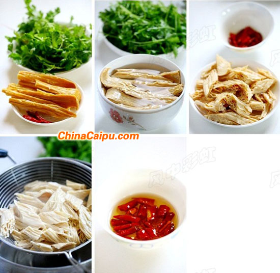 開胃小菜--芹菜苗拌腐竹